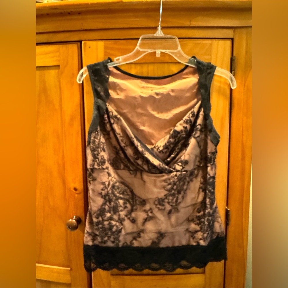 Hillard & Hanson Black & Cinnamon Sleeveless Bustier Style Tank Top - Picture 3 of 13